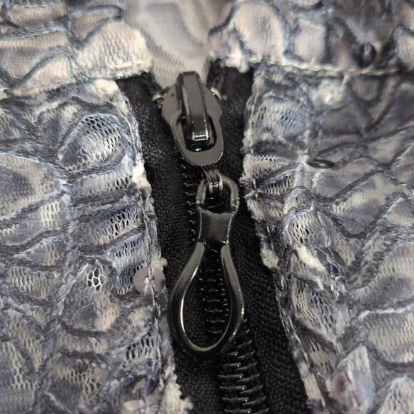 Damee Inc Jacket M Medium Women's Mesh Sequin Blue Gray Collar Sheer 3/4 Sleeve - Picture 5 of 10